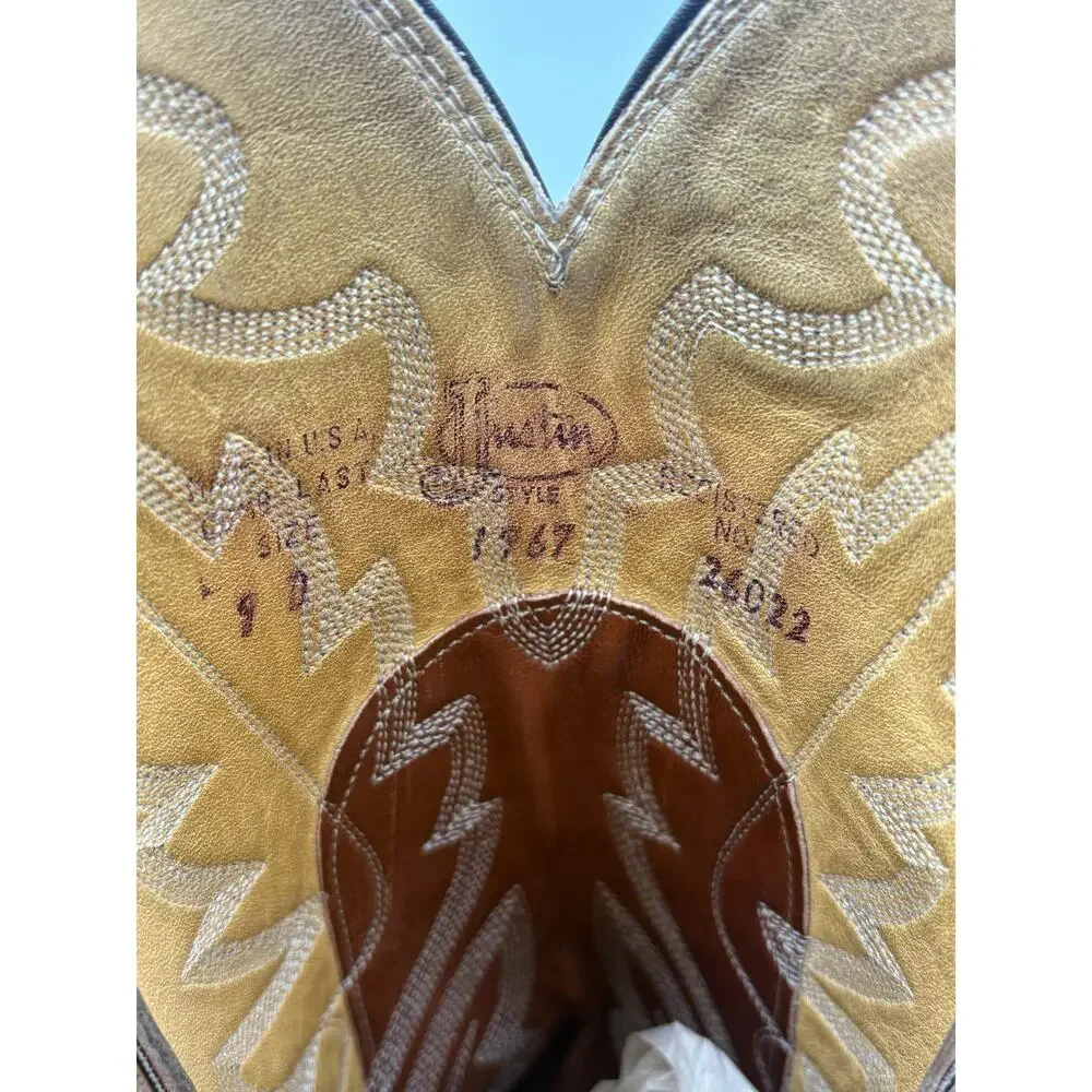 Vintage Justin Boots Western Cowboy Boots Men's Size 10 Brown Pull-On Round Toe